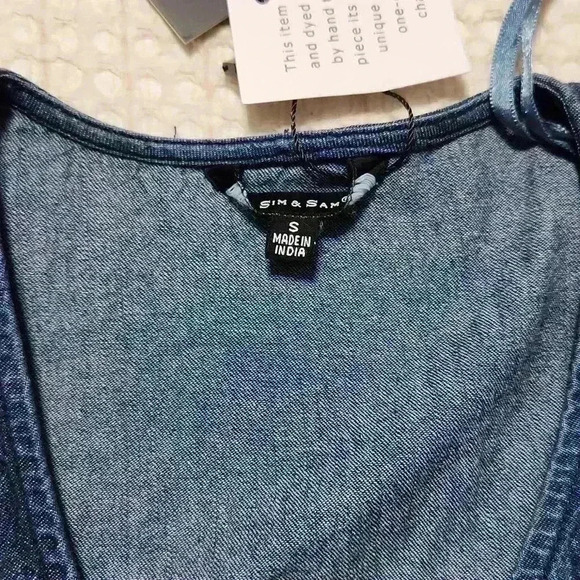 Sim & Sam Denim V-Neck Dress Puff Sleeves - Picture 3 of 6